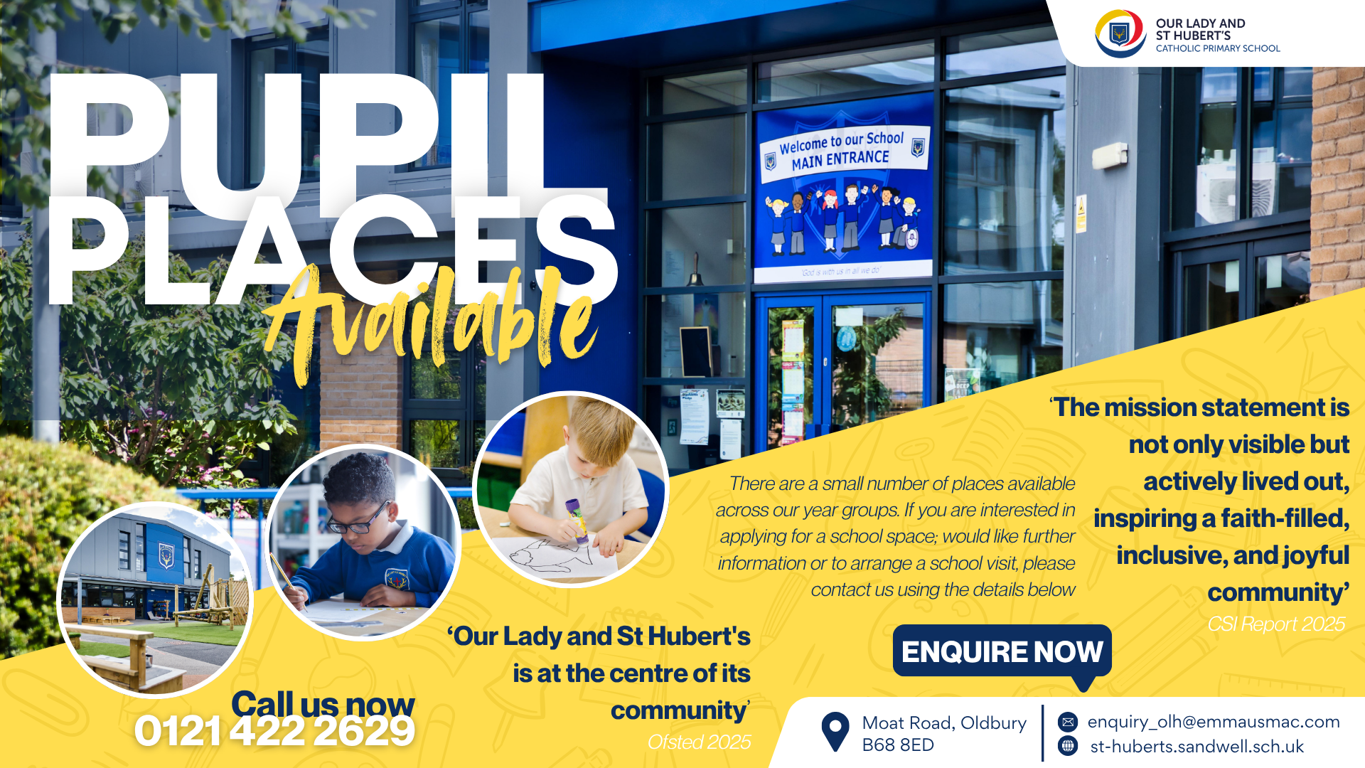 Our Lady and St Hubert's Catholic Primary School Pupil Places Available